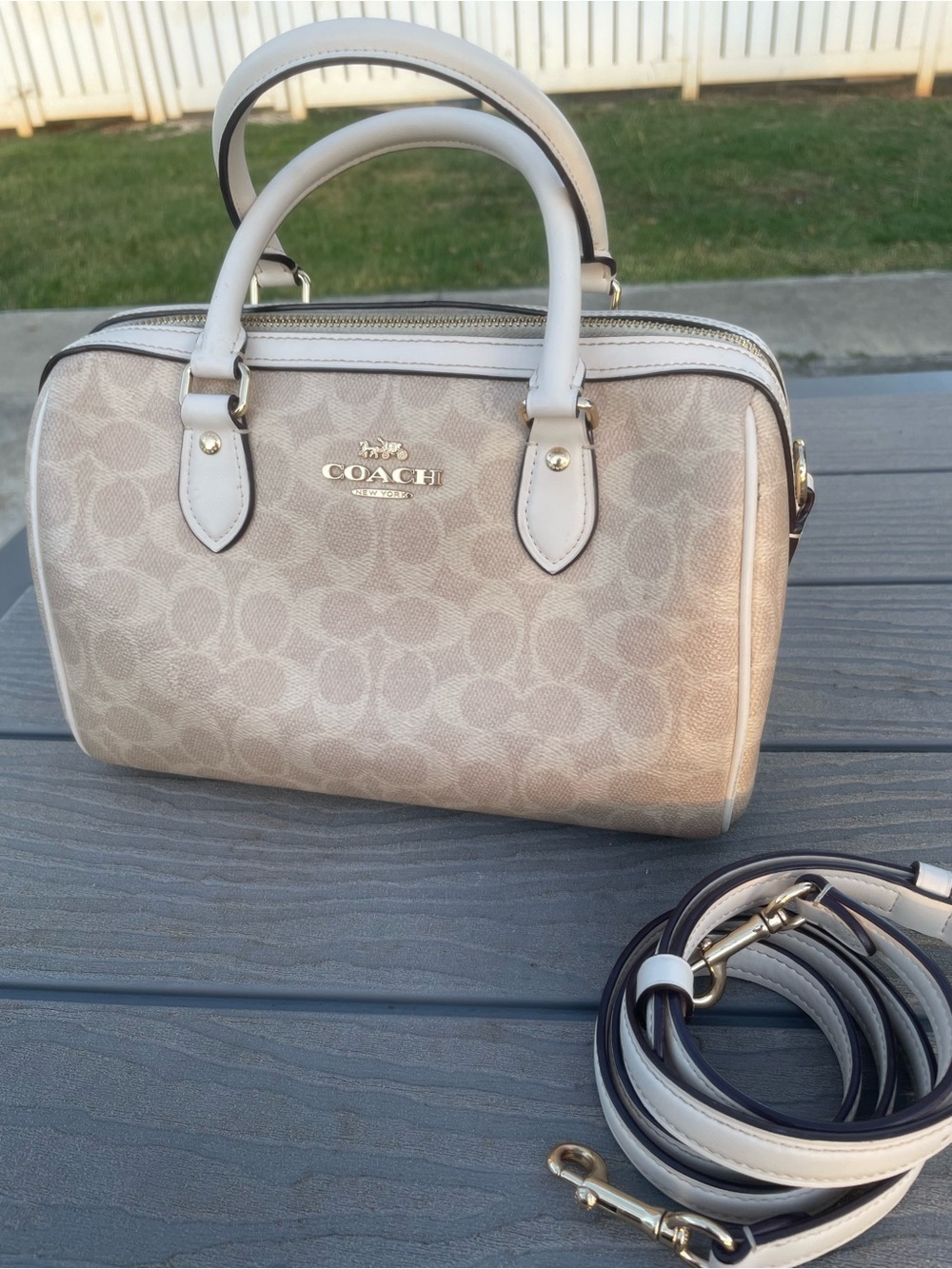 Coach Medium Beige Signature Rowen with Removable Strap